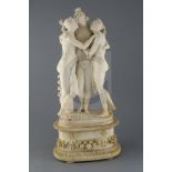 A 19th century Italian carved alabaster group of The Three Graces, after Canova, on floral swagged