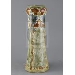 Mark V Marshall for Royal Doulton, a tall foliate design vase, c.1895, with tube-lined overlapping