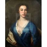 18th century English Schooloil on canvasPortrait of a lady wearing a blue dresspainted to the