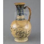 Hannah Barlow for Doulton Lambeth, a 'fox and hounds' sgraffito ewer, dated 1875, impressed mark and