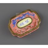 A Chinese enamel and gilt metal abstinence plaque, Qing dynasty or later, inscribed with the