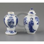 A Chinese blue and white small jar and cover, and a similar small vase, Kangxi period, each