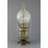 Arthur E. Pearce and John Huskinson for Doulton Lambeth, an incised foliate oil lamp, dated 1879,