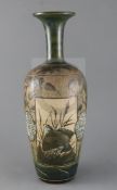 Florence E Barlow for Doulton Lambeth, a large pate sur pate 'partridge' vase, dated 1884, with