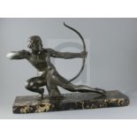 Salvatore Melani (1902-1934). An Art Deco bronze figure of an archer, on variegated marble plinth,