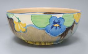 A Clarice Cliff 'Delecia Pansies' fruit bowl D. 24cm