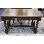 A late 19th century Flemish carved oak side table W.120cm