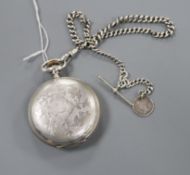 A sterling Elgin National Watch Co keyless hunter pocket watch, with Roman dial and silver albert.