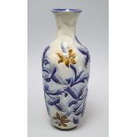 Louisa E Edwards for Doulton Lambeth - a foliate and flower incised vase, dated 1878, height 27.5cm