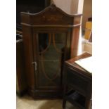 A Sheraton revival mahogany and marquetry corner cabinet H.107cm