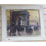 After Emile Boyer (1877-1948) - oil on board, Street scene, View near L'Arc de Triomphe 40 x 50cm