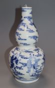 A Chinese blue and white 'eight immortals' double gourd vase, Kangxi mark but later H.25cm