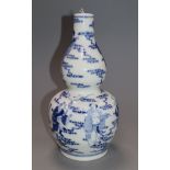 A Chinese blue and white 'eight immortals' double gourd vase, Kangxi mark but later H.25cm