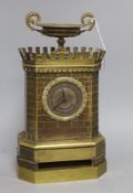 A French silk suspension bronze castellated novelty clock