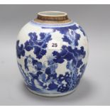 An 18th century Chinese blue and white ginger jar, lacks cover H.24cm