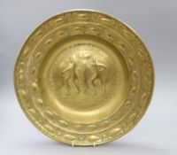 A 19th century embossed brass dish, etched to the reverse "To the use of Lexden Church as a Thank