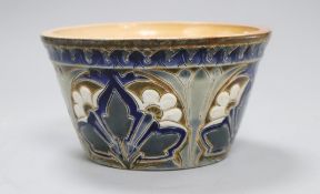 A Doulton Lambeth Aesthetic period flowerpot, by Edith D Lupton, dated 1880, with decoration to