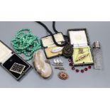 Mixed jewellery including paste brooch, micro mosaic brooch, silver topped scent bottle etc.