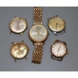 Five assorted gentleman's wrist watches including Rotary and Oris.