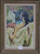 French School, oil on canvas, Seated female nude, unsigned, 40 x 26cm