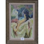 French School, oil on canvas, Seated female nude, unsigned, 40 x 26cm