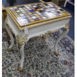 A George III-style painted parcel gilt centre table with specimen marble top W.86cm