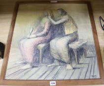 After Henry Moore, colour lithograph, Two women seated 57 x 55cm