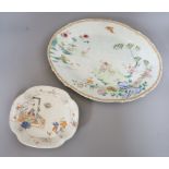 Two 18th century Chinese famille rose dishes Length of largest 38cm