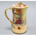 A Royal Worcester fruit-painted covered jug, signed W H Austin H. 17cm