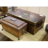 A Victorian rosewood writing slope and a tea caddy