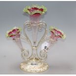 An Edwardian coloured glass and electroplate centrepiece H.30cm