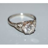 A diamond solitaire ring, white metal setting (tests as 18ct), the diamond approx 1.0ct, size L.