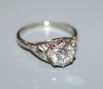 A diamond solitaire ring, white metal setting (tests as 18ct), the diamond approx 1.0ct, size L.