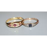Two 18ct gold and gem set rings, including ruby and diamond and sapphire and diamond.