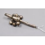 A late 19th century Chinese white metal child's rattle by Tien Shing?, Hong Kong, 11cm.