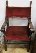 A 19th century Italian walnut elbow chair