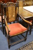 A set of six 1920's Carolean design carved beech dining chairs (2 with arms)