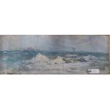 Stanley Charles Rowles (1887-1979) - oil on canvas, Warships off the coast, signed 26 x 73cm -