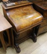 A Victorian burr walnut piano front harlequin Davenport W.58cm