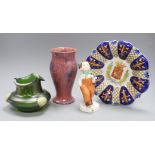 A Loetz style vase, Faience dish, etc