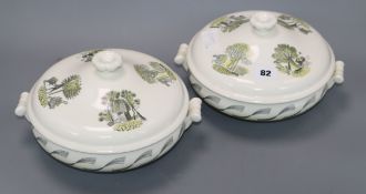 Eric Ravilious for Wedgwood: a pair of 'Garden' tureens and covers