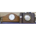 An Edwardian mahogany mantel timepiece and a similar later timepiece