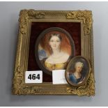 Viennese and German School, 19th century, two oval portrait miniatures on ivory of ladies 8 x 6.5cm