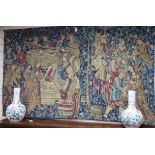 A machine tapestry depicting a medieval wine harvest