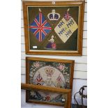 Two military woolwork panels and frame