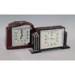 Two Art Deco brown bakelite mantel clocks