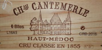 A case of six Chateau Cantemerle Haut Medoc wine, 2016