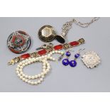 Mixed jewellery including a David Andersen bracelet, Scottis hardstone brooch etc.