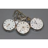 An early 20th century silver open face pocket watch retailed by Robert Leith, with albert and two
