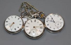 An early 20th century silver open face pocket watch retailed by Robert Leith, with albert and two